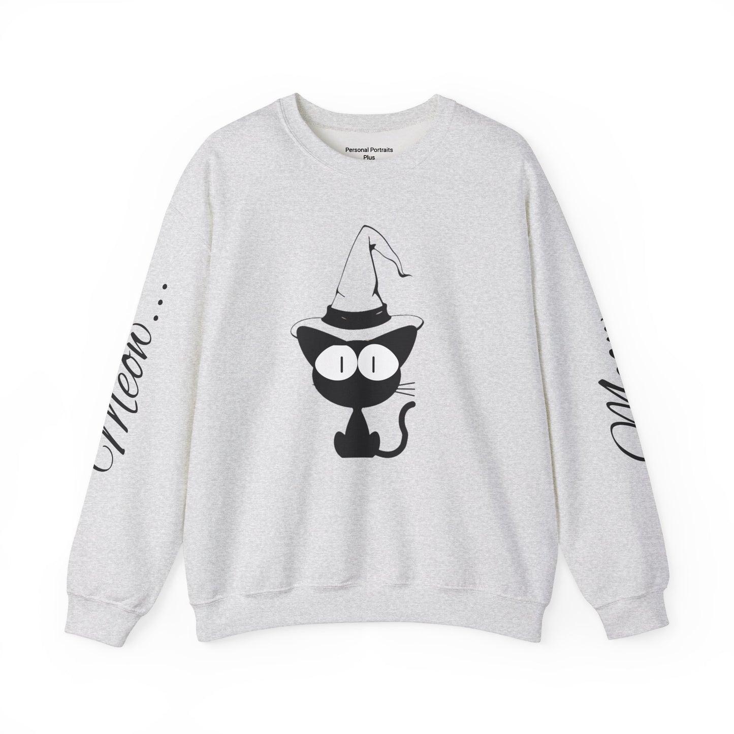 Womans Heavy Blend™ Crewneck Sweatshirt/Cat in a Hat/Holiday/Text down the Arm