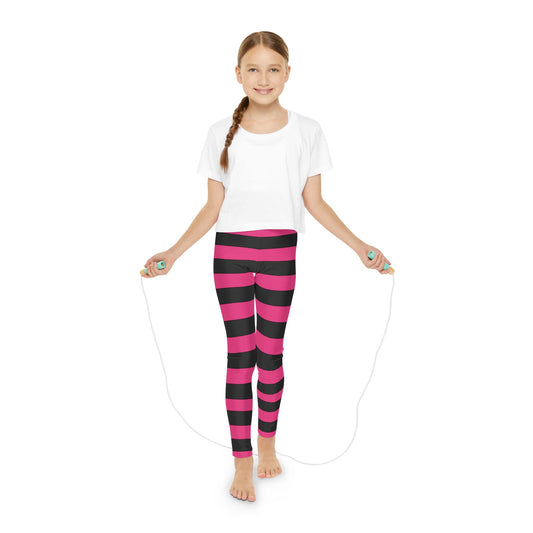 Youth Full-Length Leggings (AOP) Witch Stripes Dark Pink