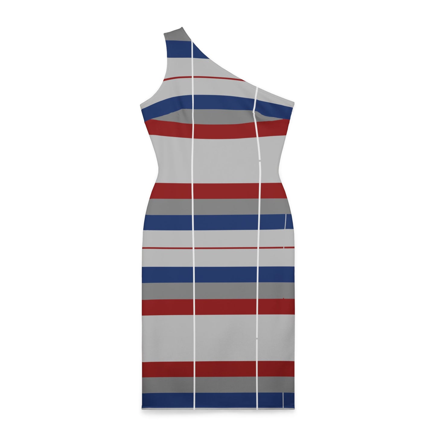 Woman's Shoulder Dress (AOP)/Blue/ Red /Gray Stripped/Pin Strip White