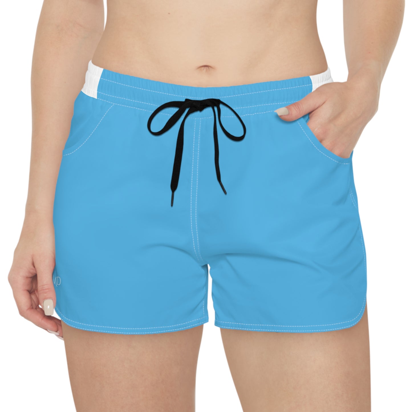 Women's Casual Shorts (AOP)/Solid Sky Blue/White Strip