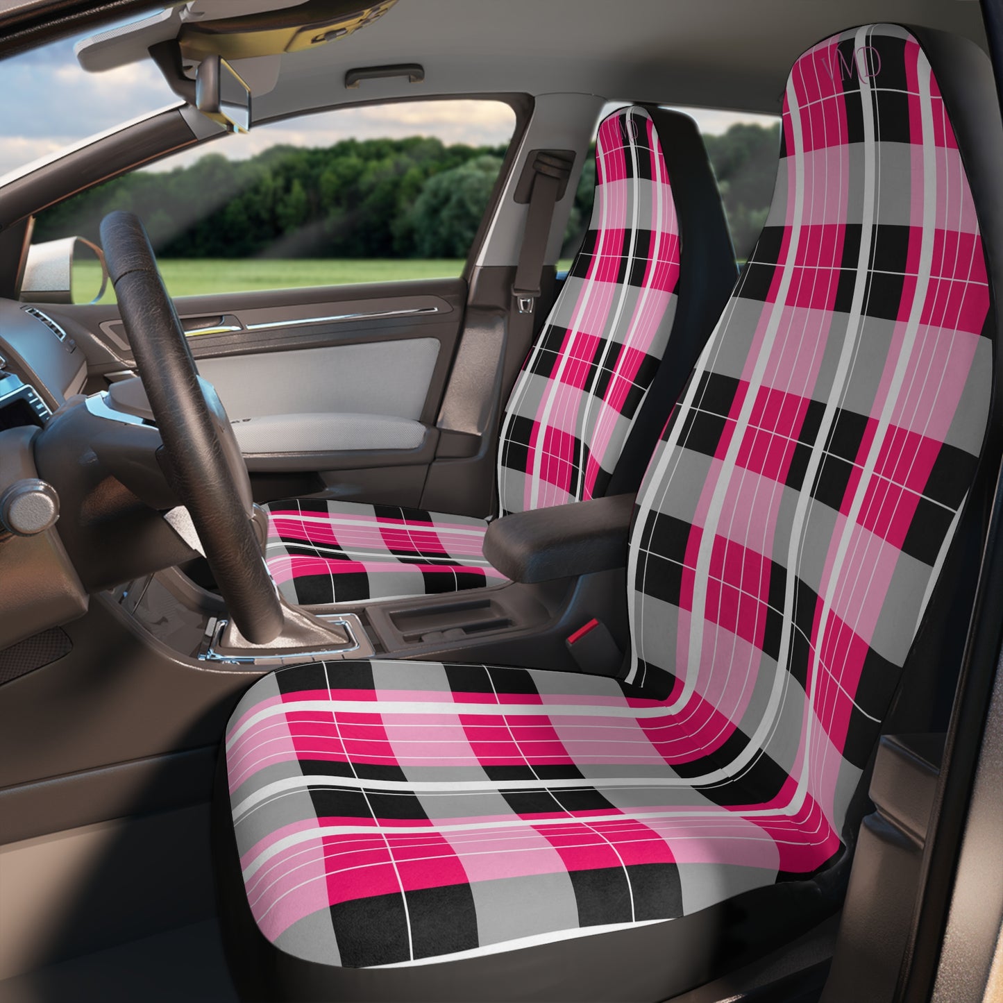 Polyester Car Seat Covers/ Dark Pink Plaid