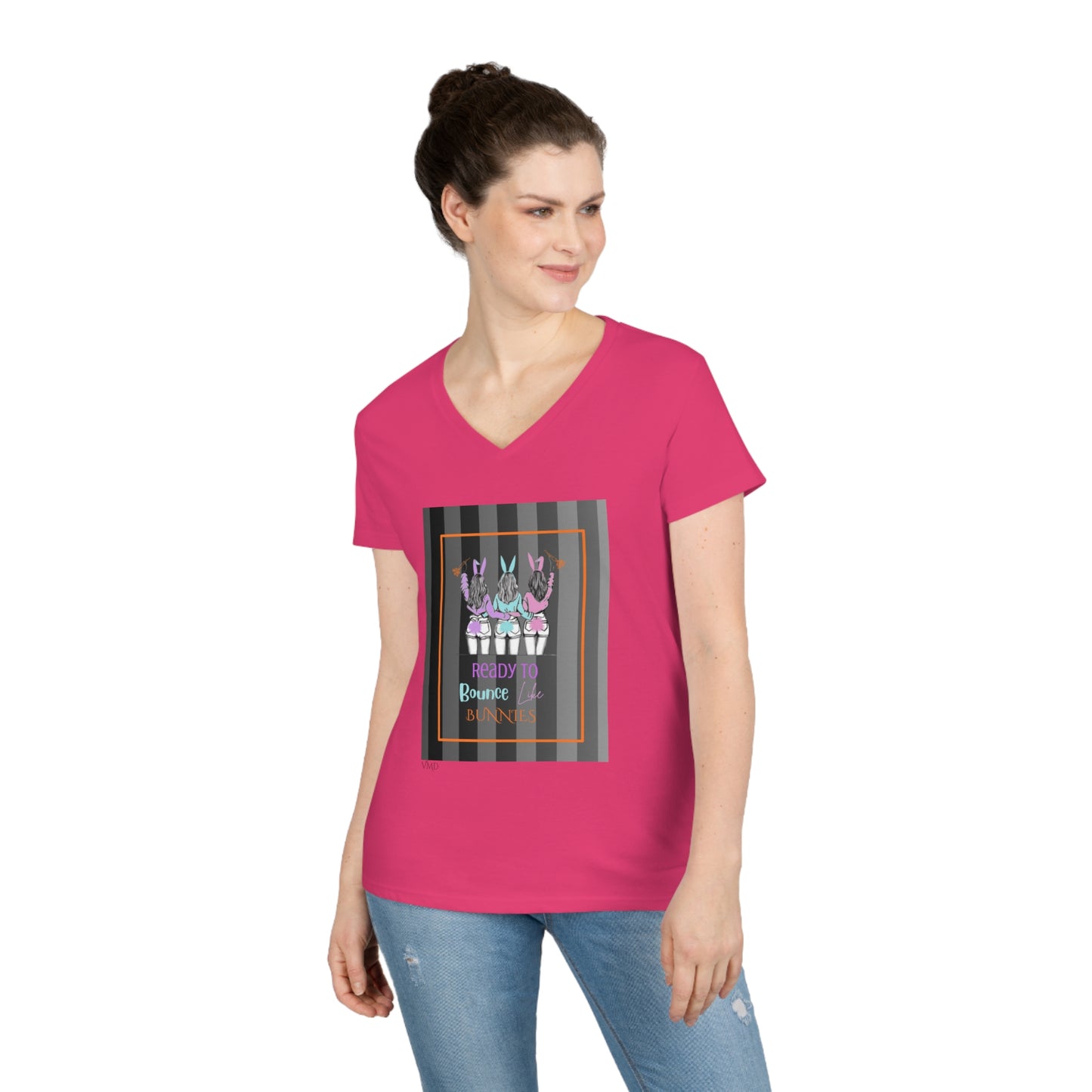 Ladies' V-Neck T-Shirt/ Ready to Bounce like Bunnies