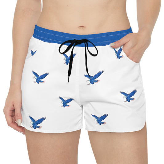 Women's Casual Shorts (AOP)/American Bald Eagle/Blue Waistband