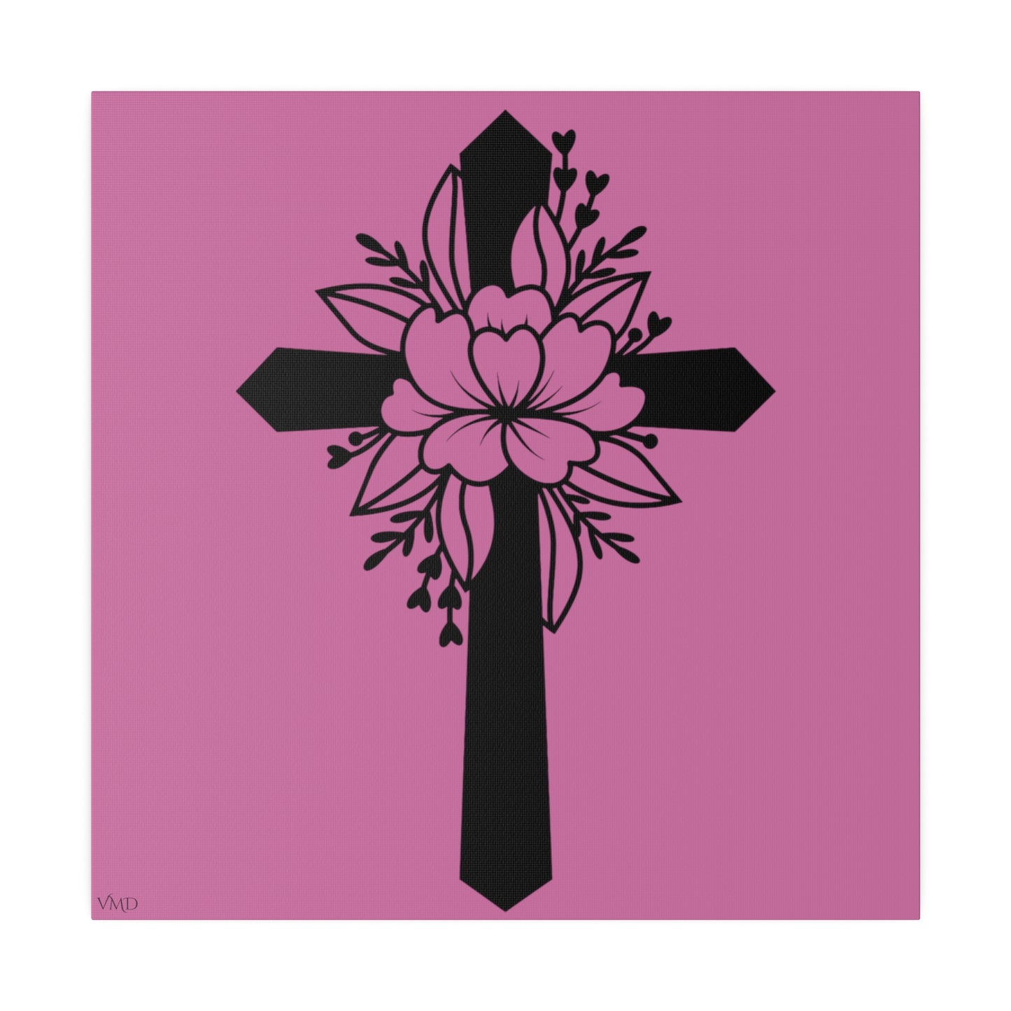 Digital Portrait Print, 0.75"/Floral Cross/Pink BG