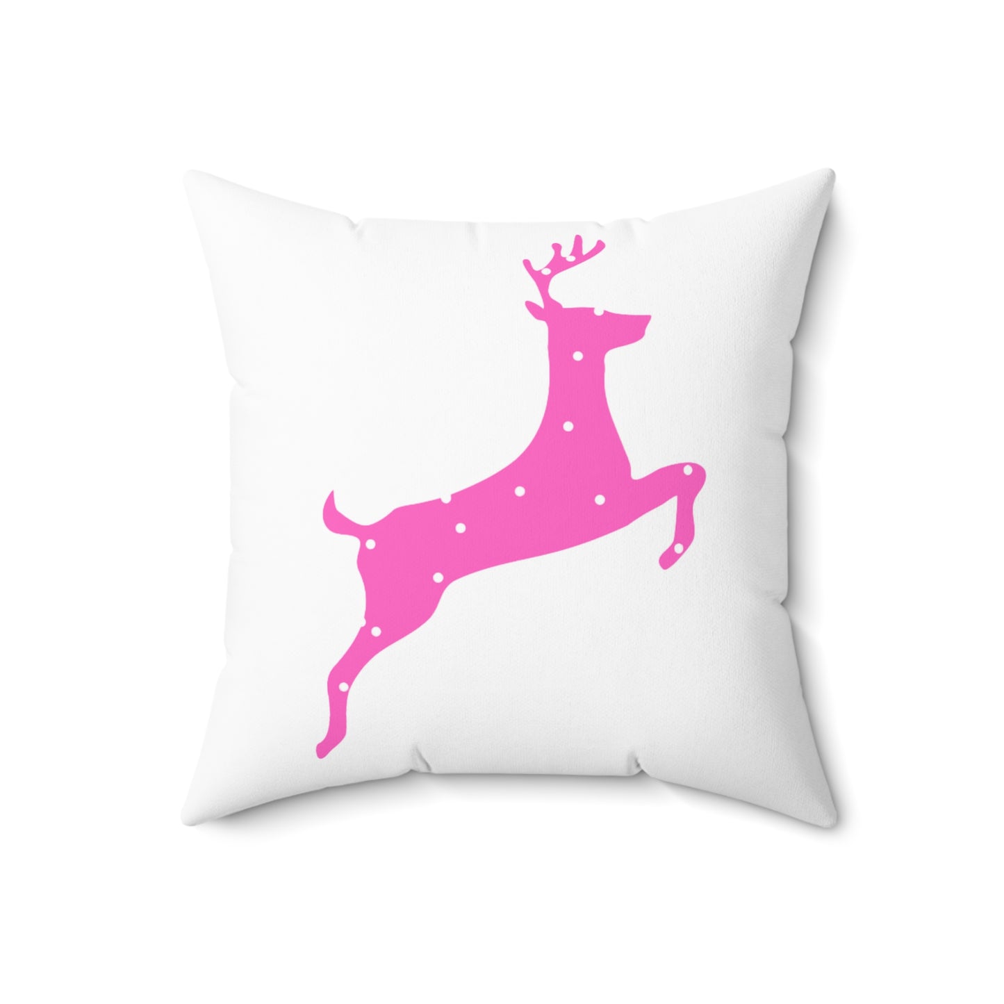 Spun Polyester Square Pillow/Pink Poke a Dot Reindeer/Holiday/White