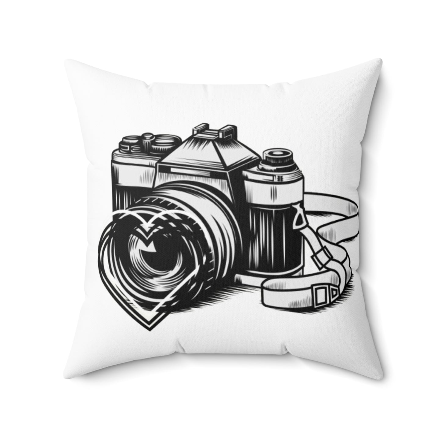 Spun Polyester Square Pillow/Camera Loves you/Black/White/BG