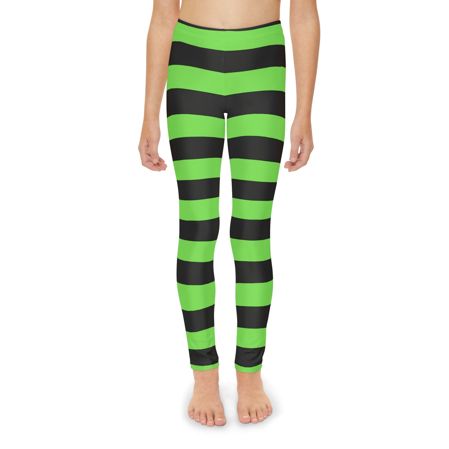 Youth Full-Length Leggings (AOP)/Witch Stripes/Green