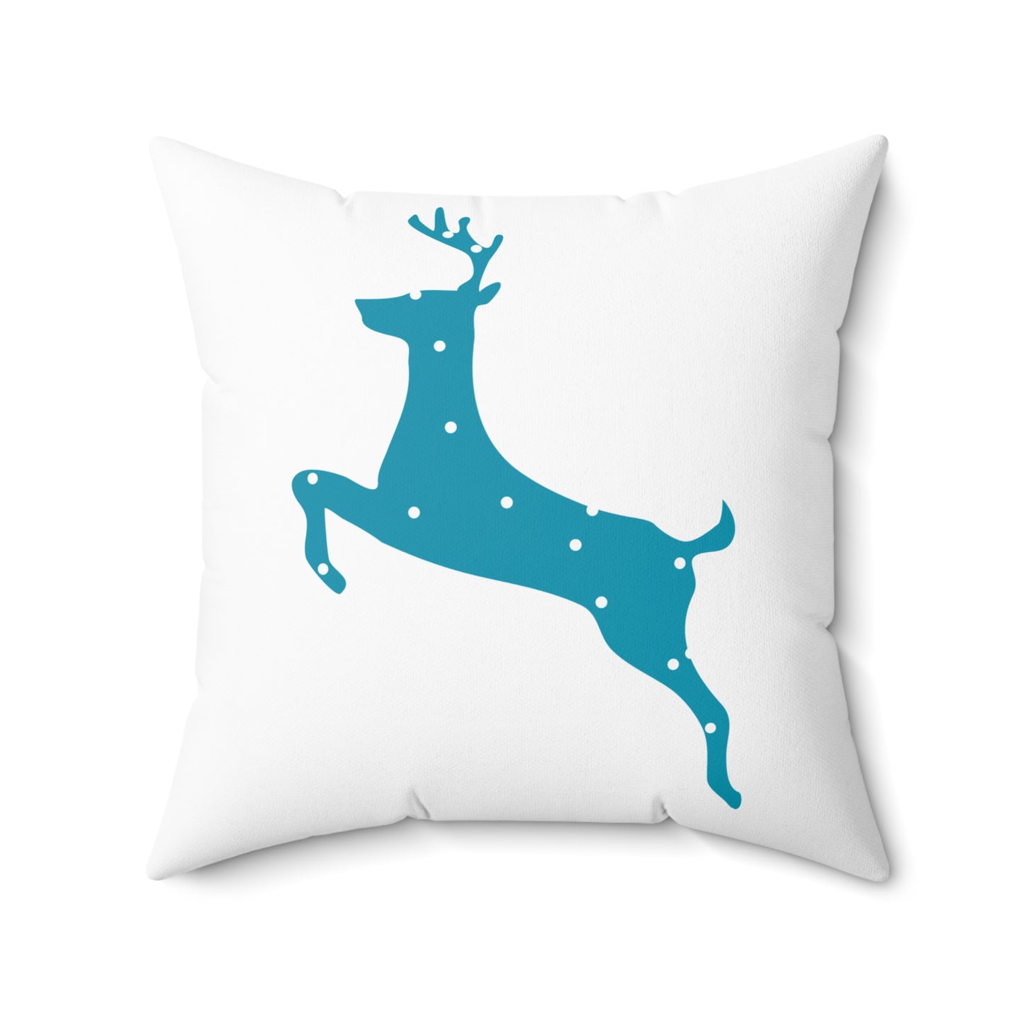 Spun Polyester Square Pillow/Turquoise Poke a Dot Reindeer/Holiday/White