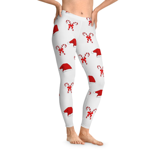 Women's Stretchy Leggings (AOP)//Santa Hats/Candy Canes