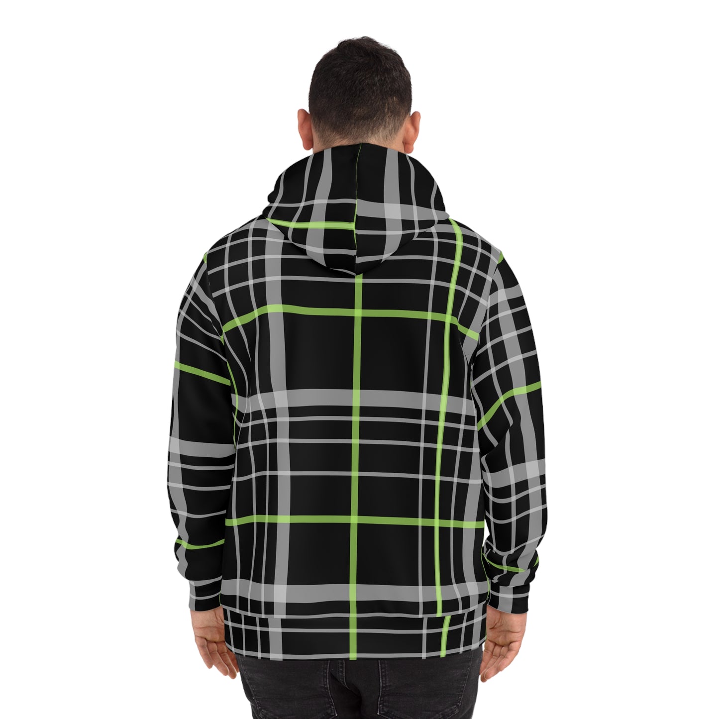 unisex Hoodie (AOP)/Black and Green plaid