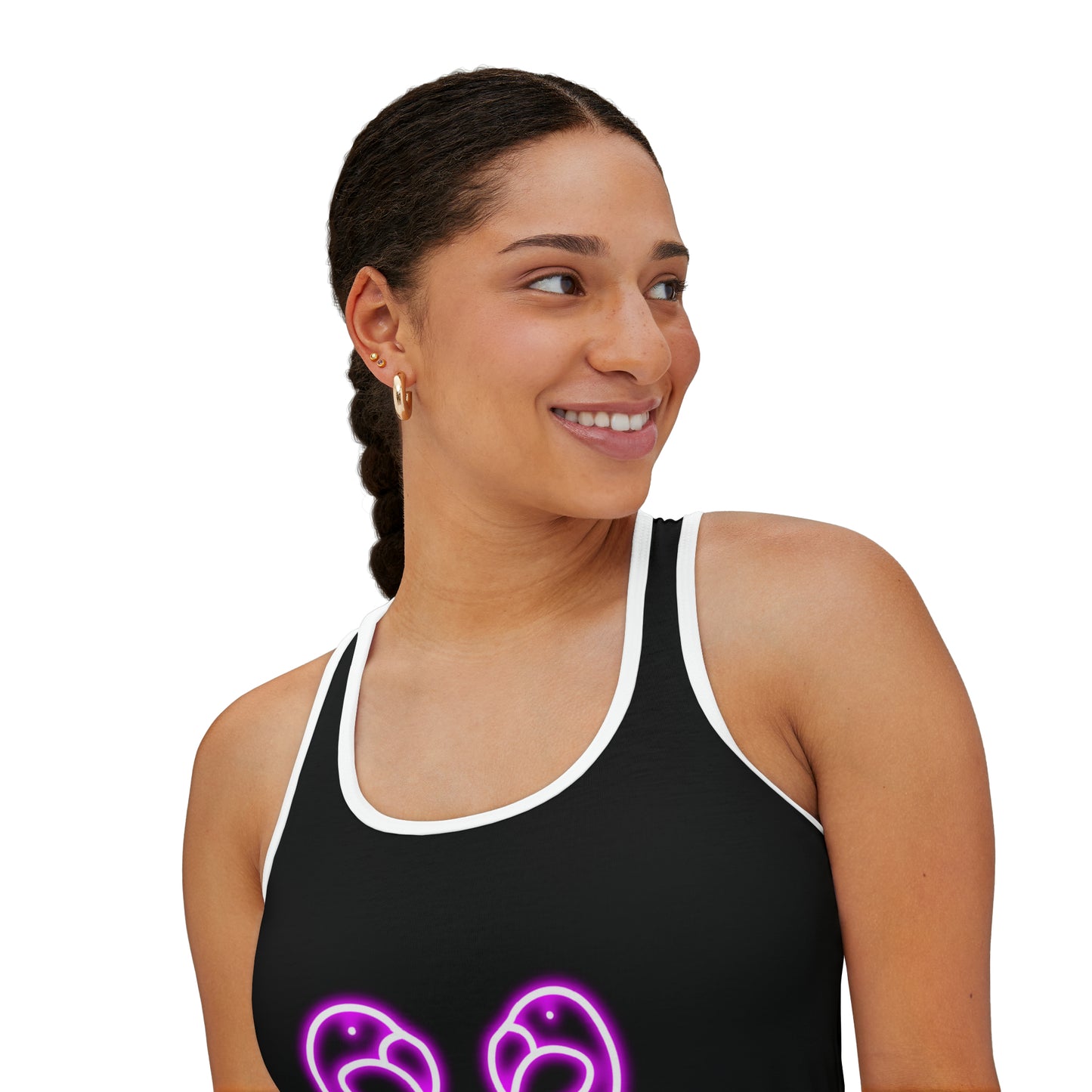 Women's Tank Top (AOP)/Black or white seams/Neon Pink Flamingos