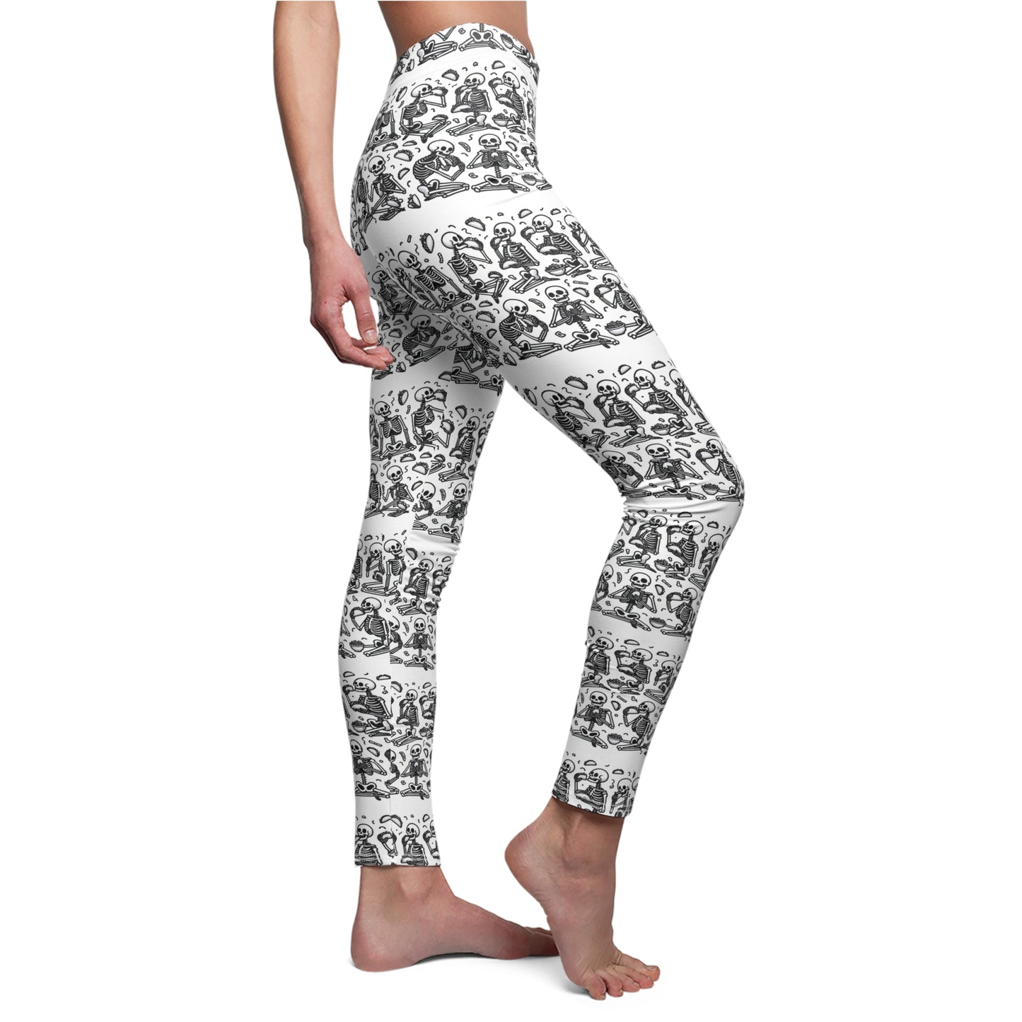 Women's Cut & Sew Casual Leggings (AOP) Skeletons Eating Tacos/Halloween