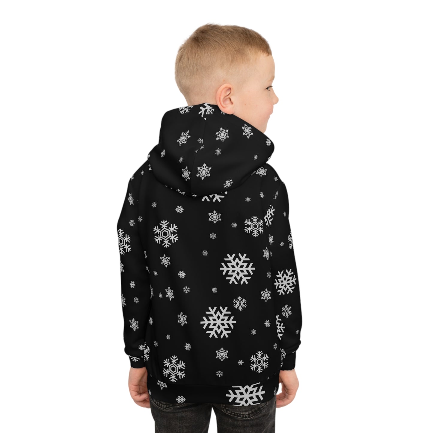 Children's Hoodie (AOP)/White Snowflakes /Black/ BG