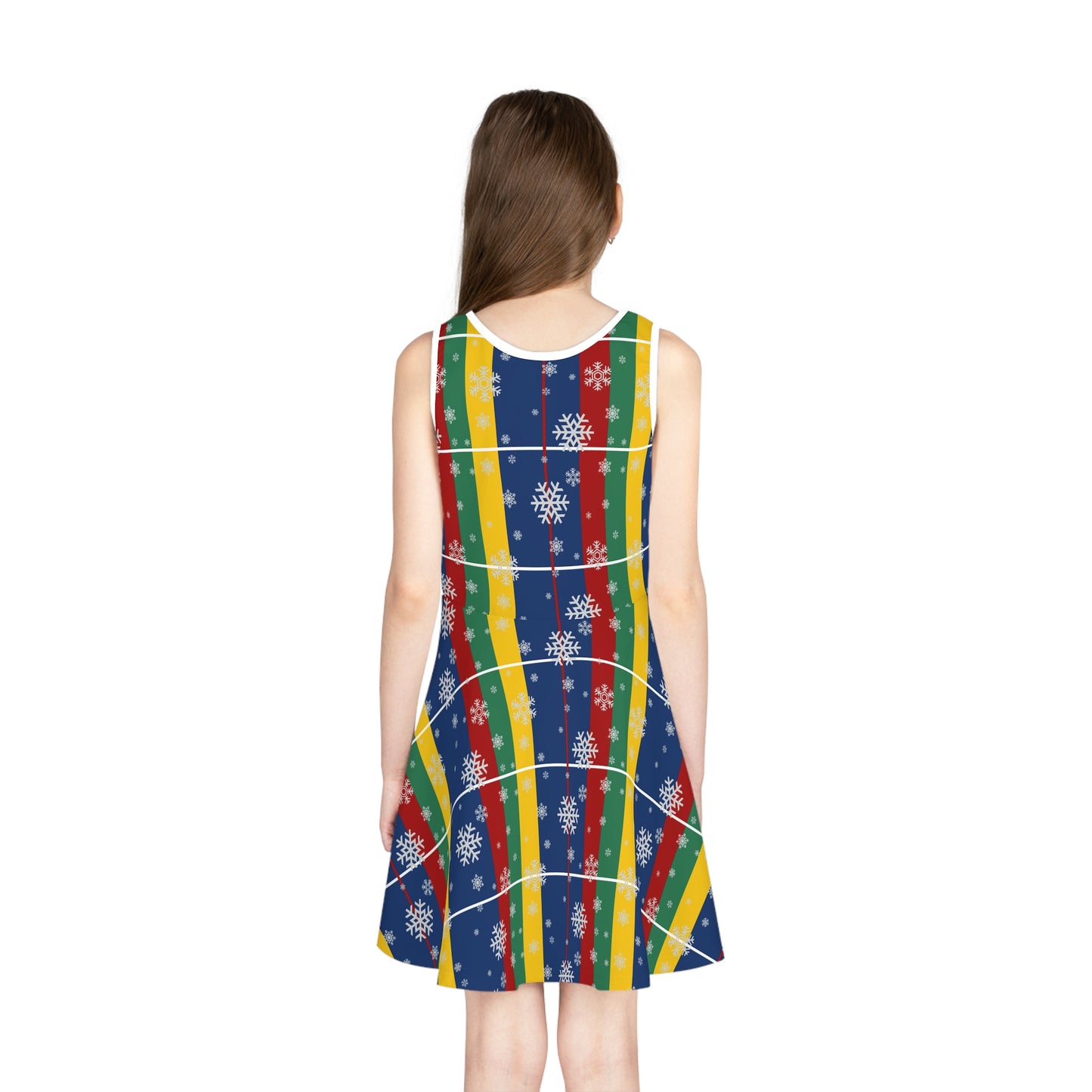 Girls' Sleeveless Sundress (AOP)/Holiday/Blue /Red /Green/ Yellow/ Plaid/ White Snowflakes