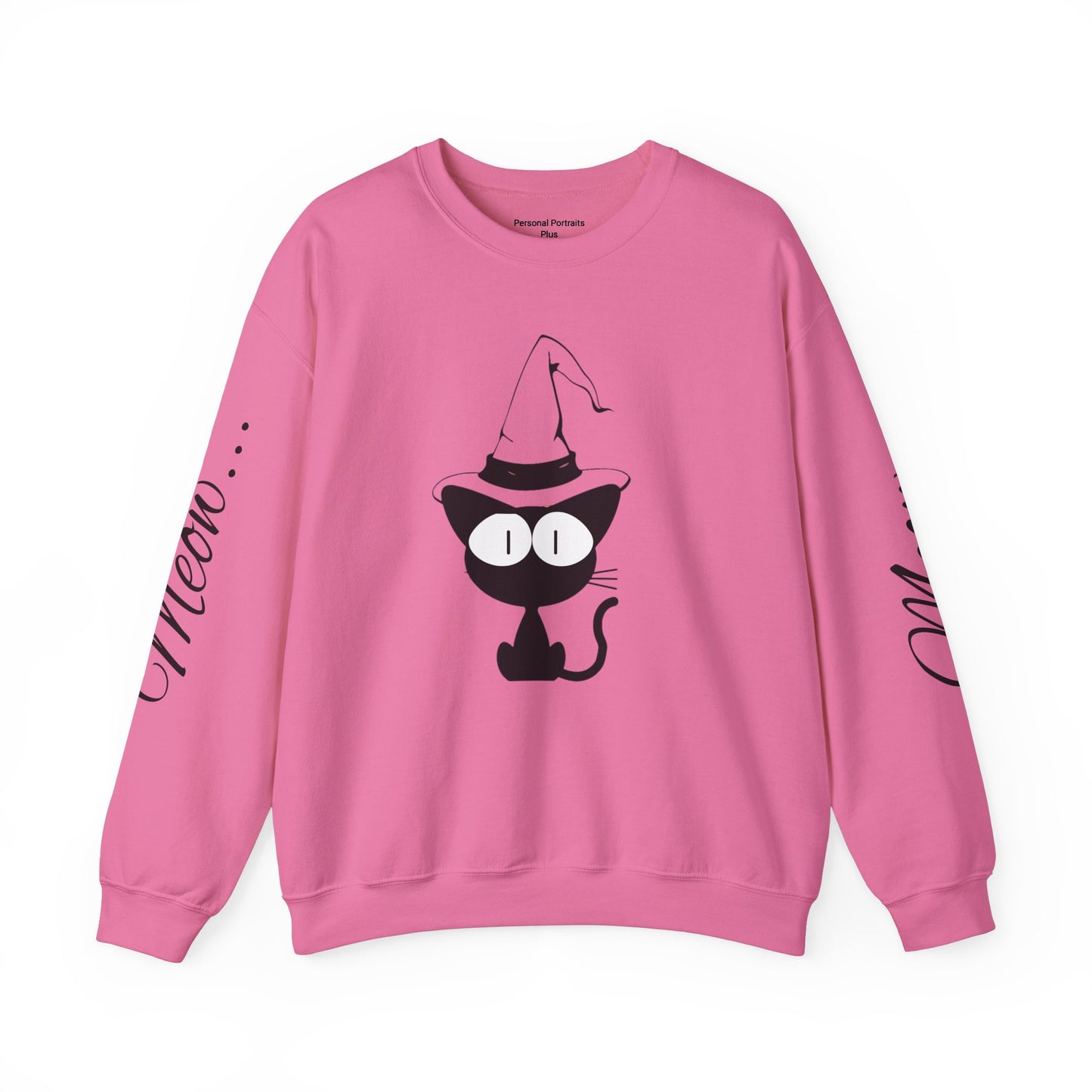 Womans Heavy Blend™ Crewneck Sweatshirt/Cat in a Hat/Holiday/Text down the Arm