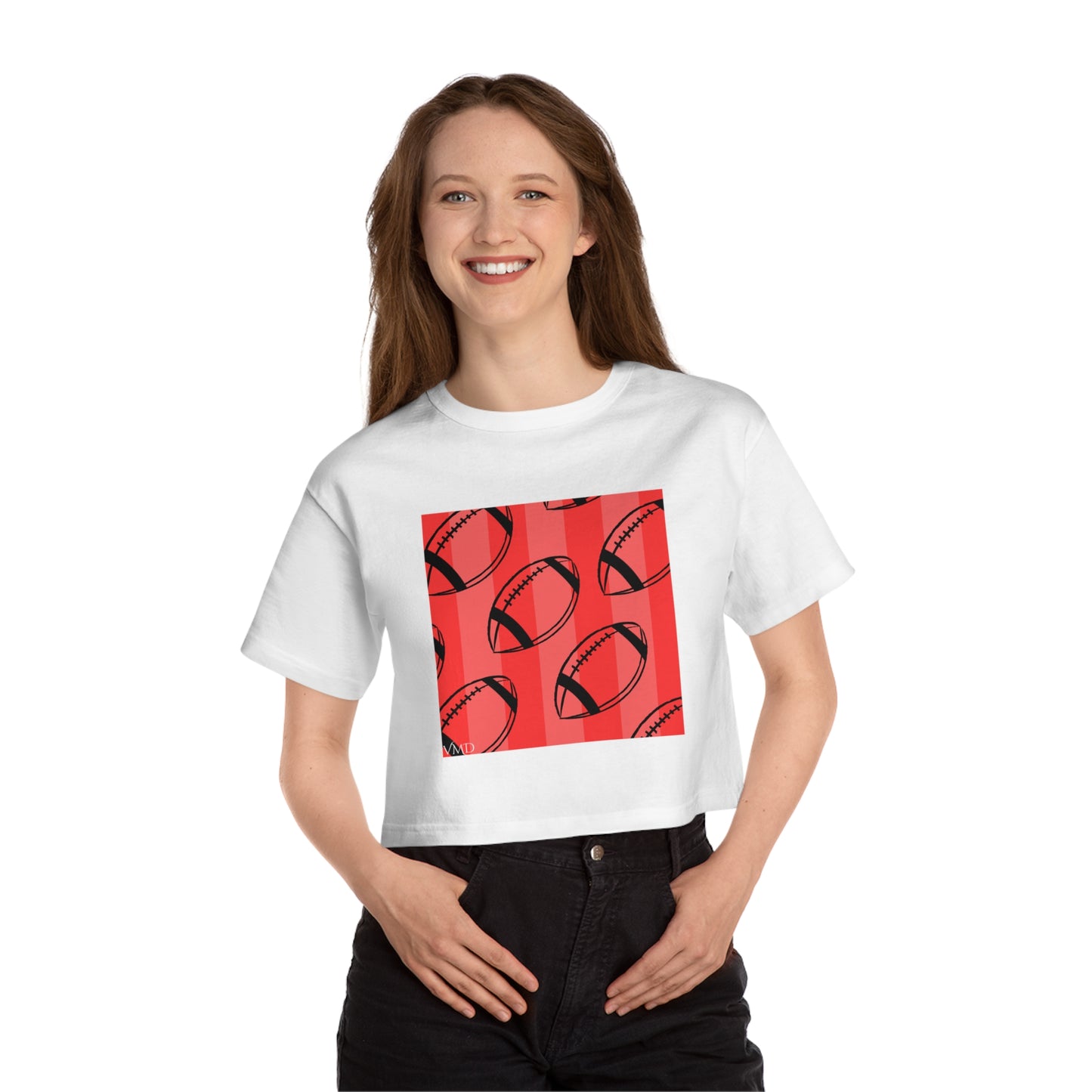 Champion Women's Cropped T-Shirt/Football Print/Red/Black