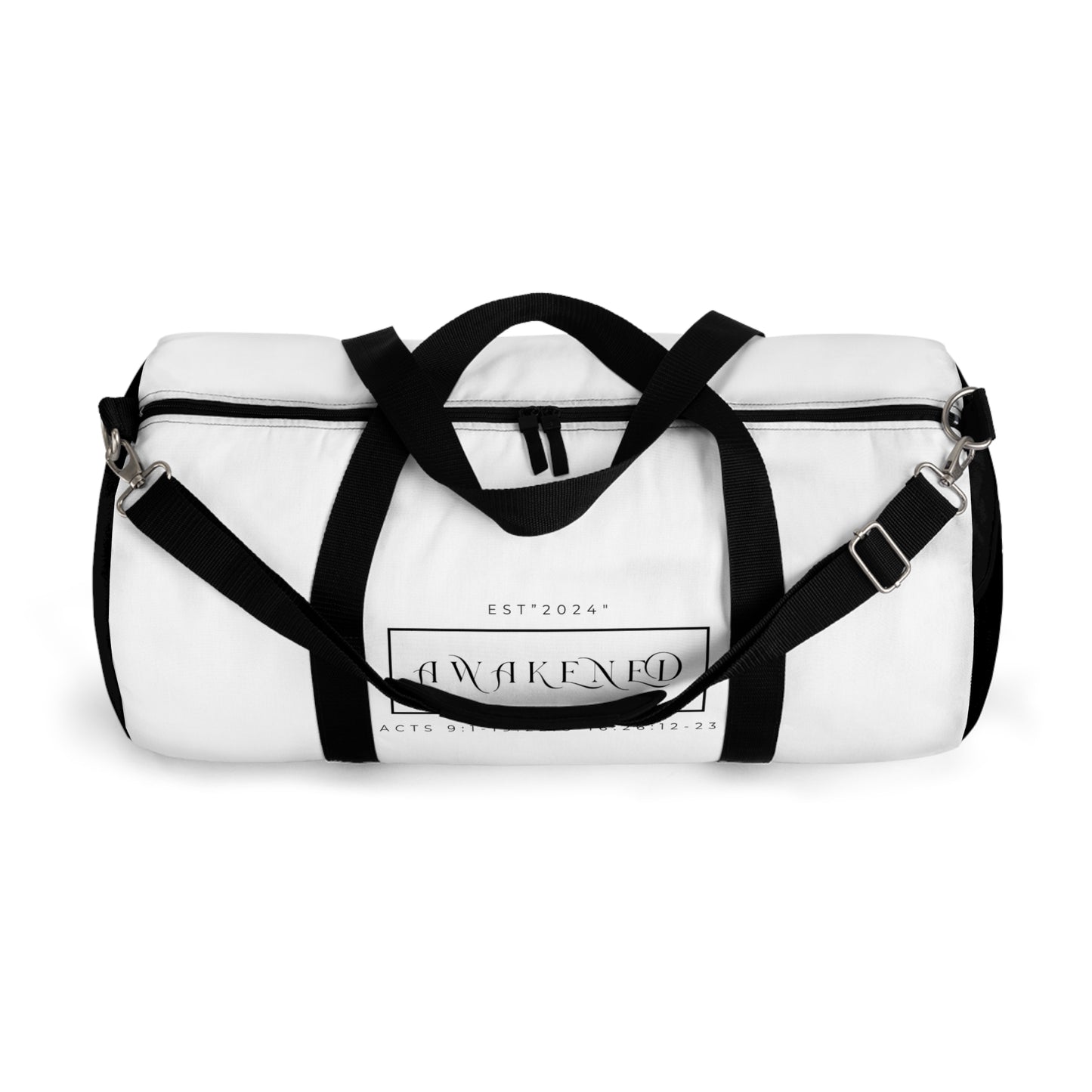 Duffel Bag/Awakened/White/Black/Bible Scripture/Rectangle