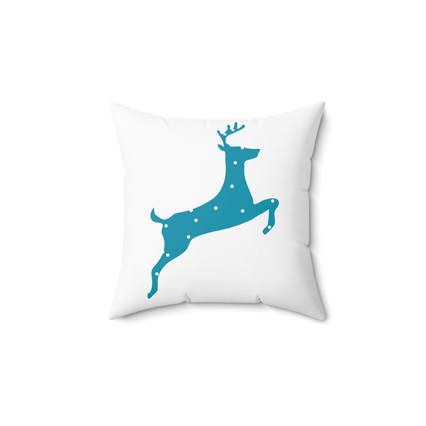 Spun Polyester Square Pillow/Turquoise Poke a Dot Reindeer/Holiday/White