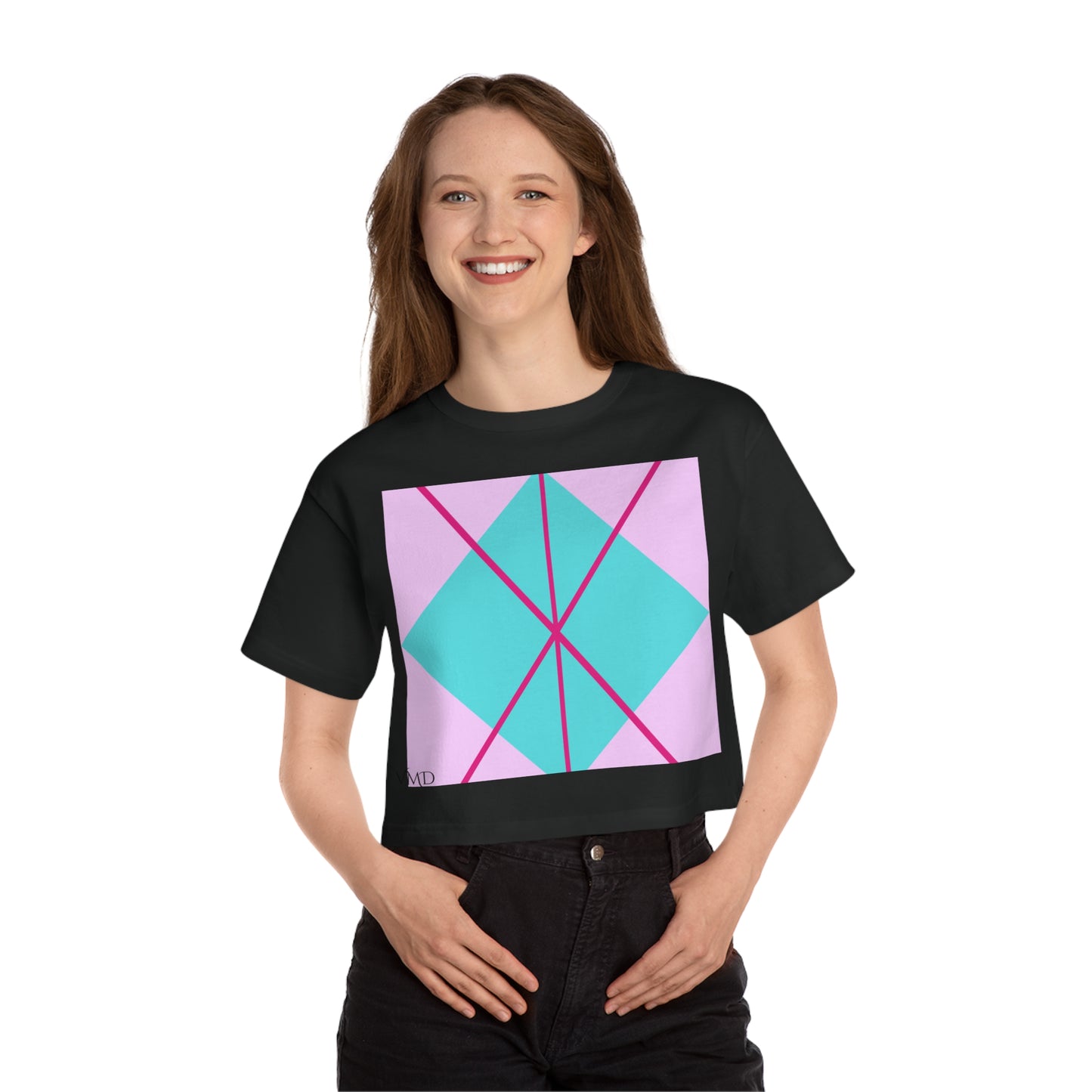 Champion Women's Cropped T-Shirt/Spring/Blue/Diamond/Pink lines