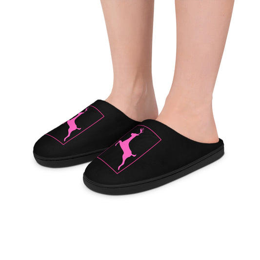 Women's Indoor Slippers/Black/Holiday/ReindeerPink/Pink Border