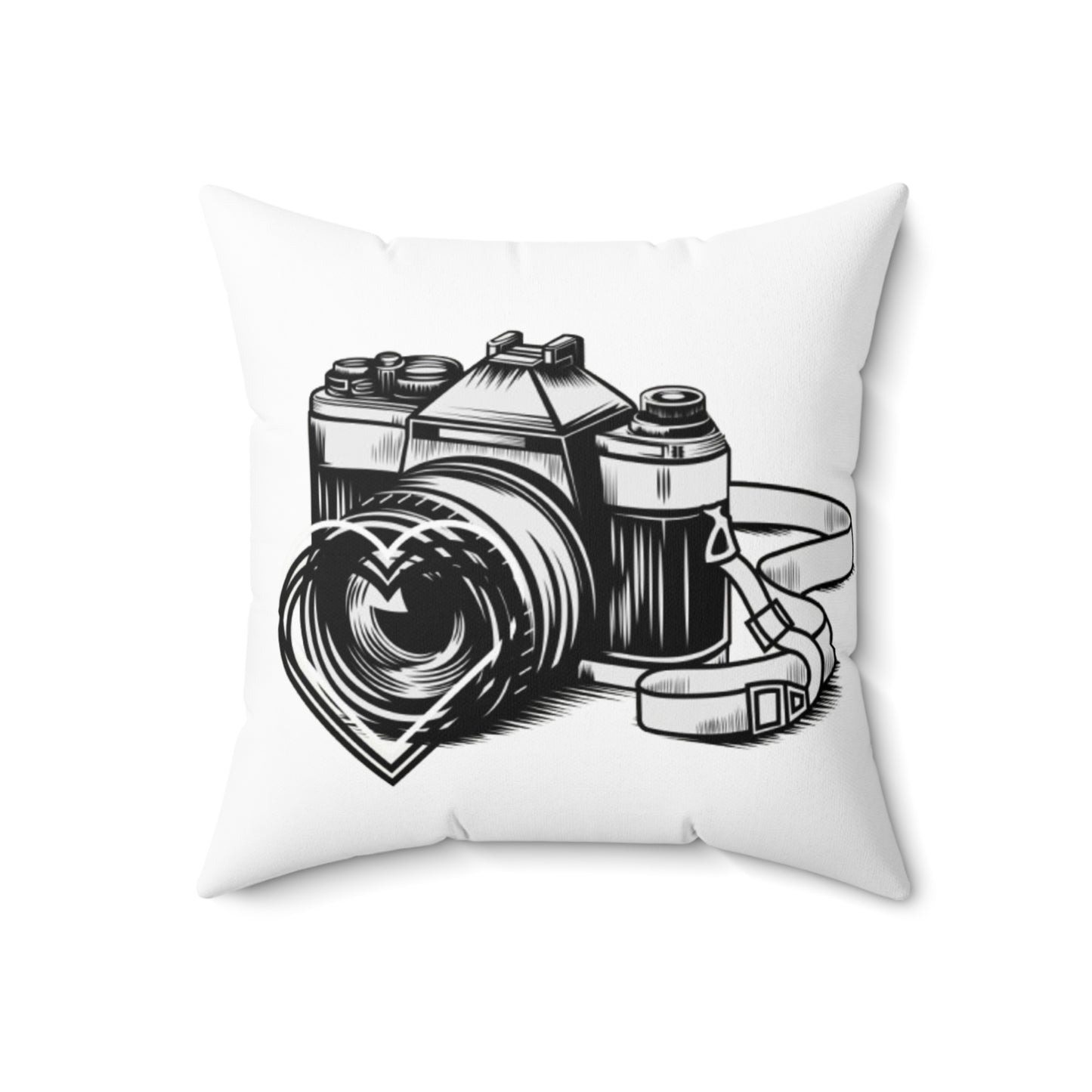 Spun Polyester Square Pillow/Camera Loves you/Black/White/BG