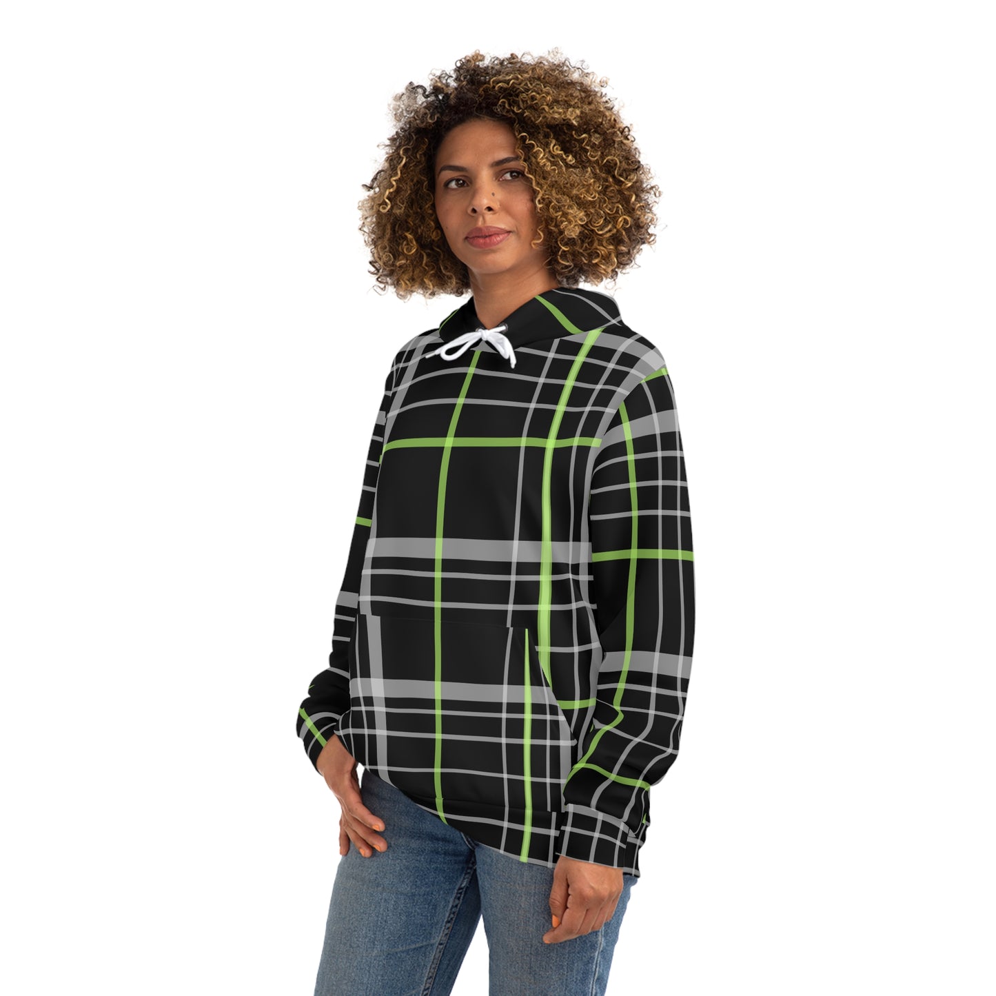 unisex Hoodie (AOP)/Black and Green plaid