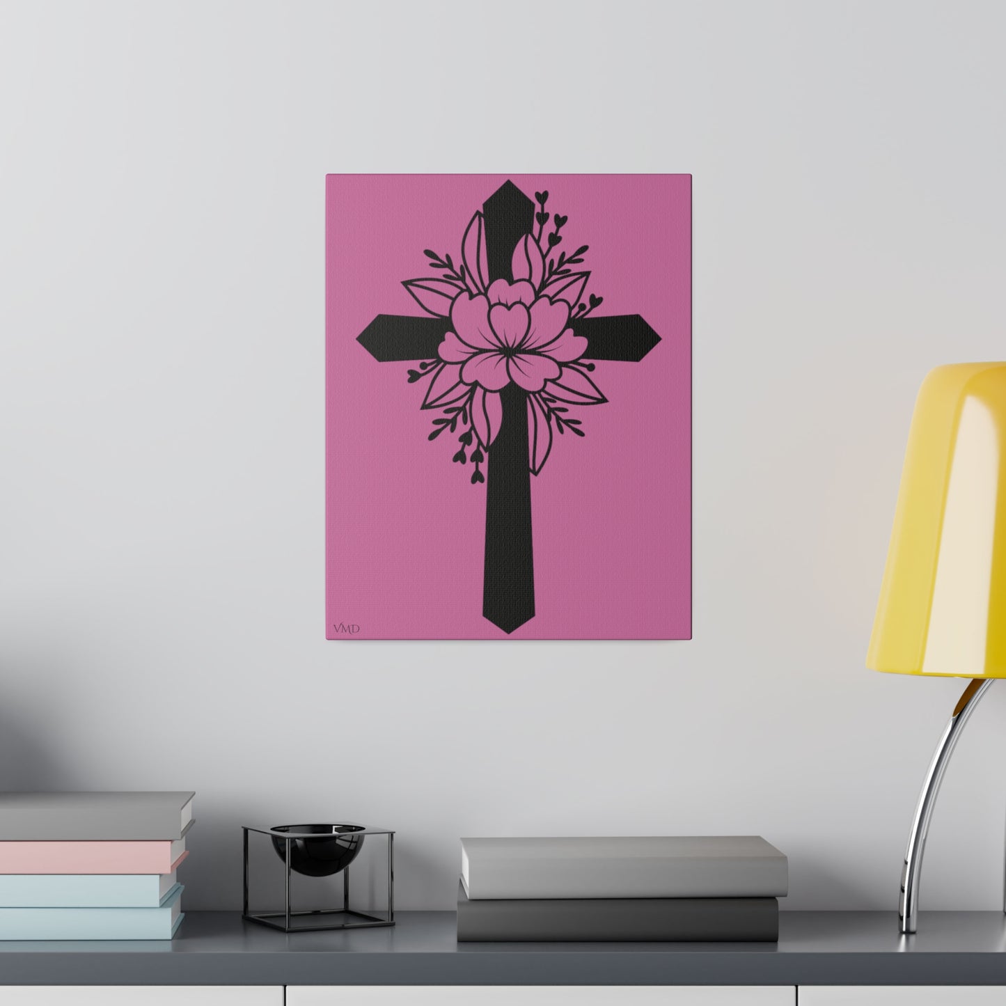 Digital Portrait Print, 0.75"/Floral Cross/Pink BG