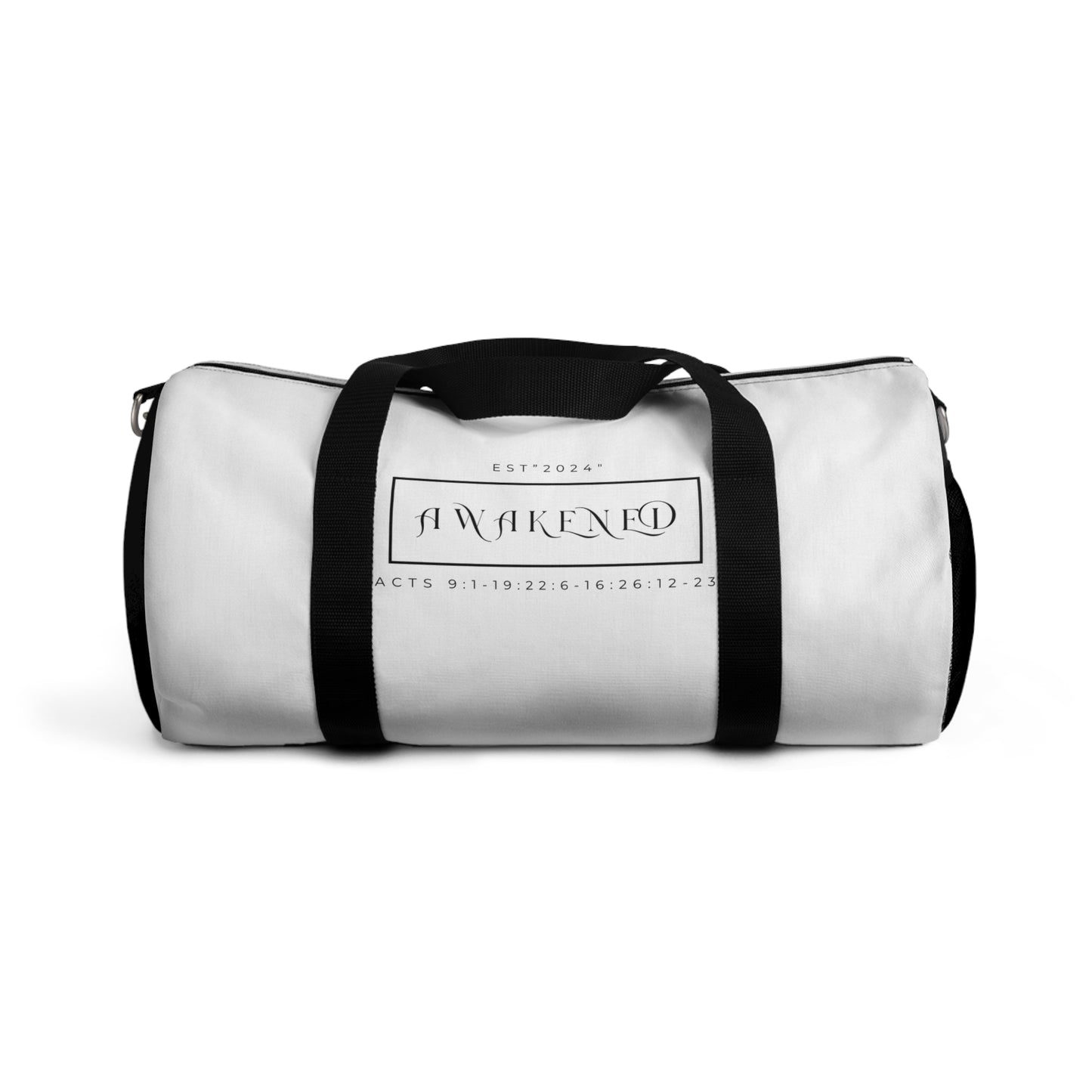 Duffel Bag/Awakened/White/Black/Bible Scripture/Rectangle