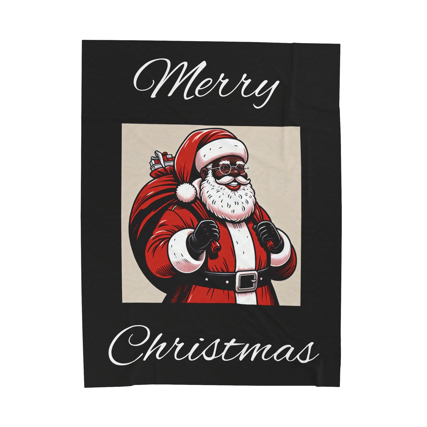 Velveteen Plush Blanket/African American Santa/Merry Christmas