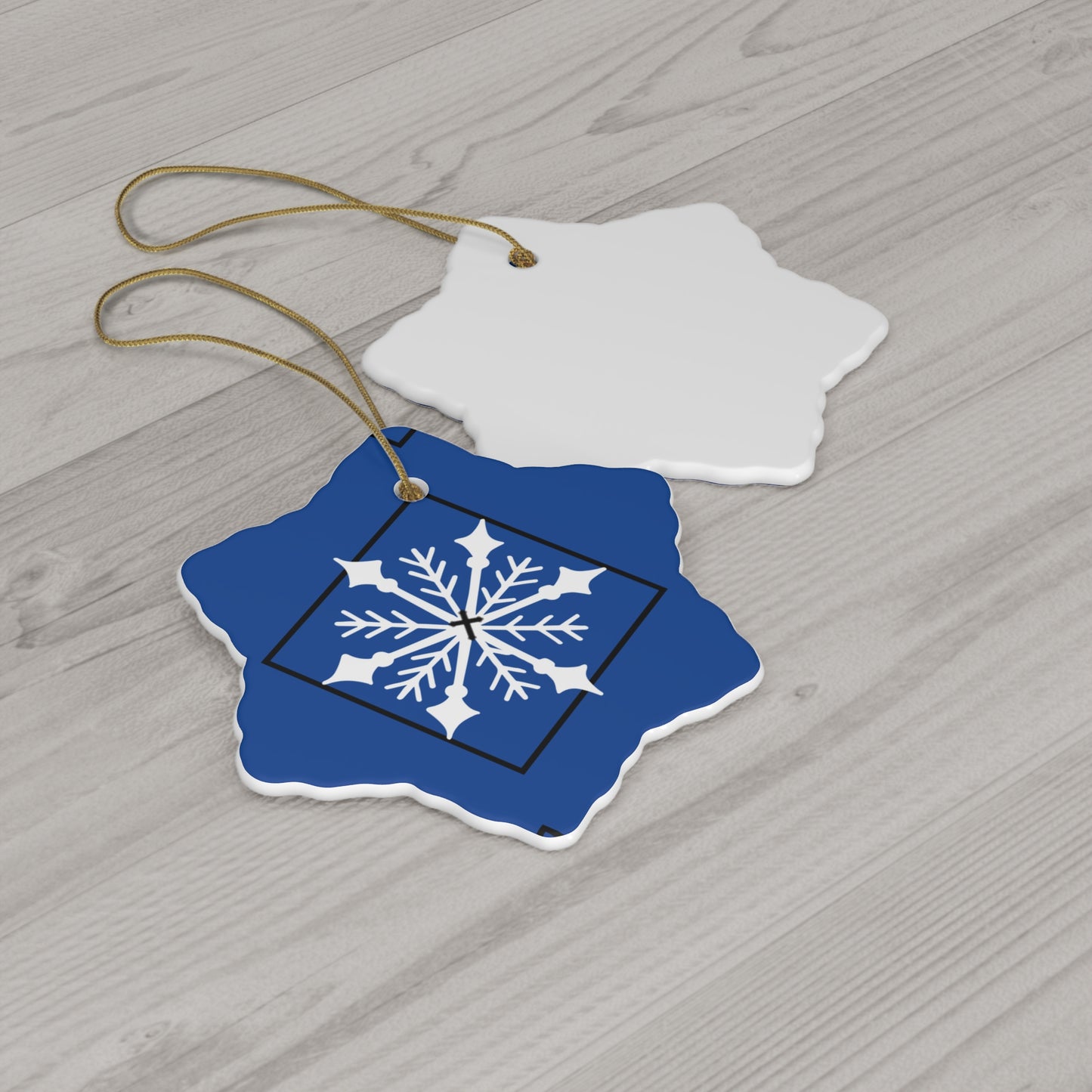 Ceramic Ornament, 4 Shapes/ Dark blue/ White Snowflake