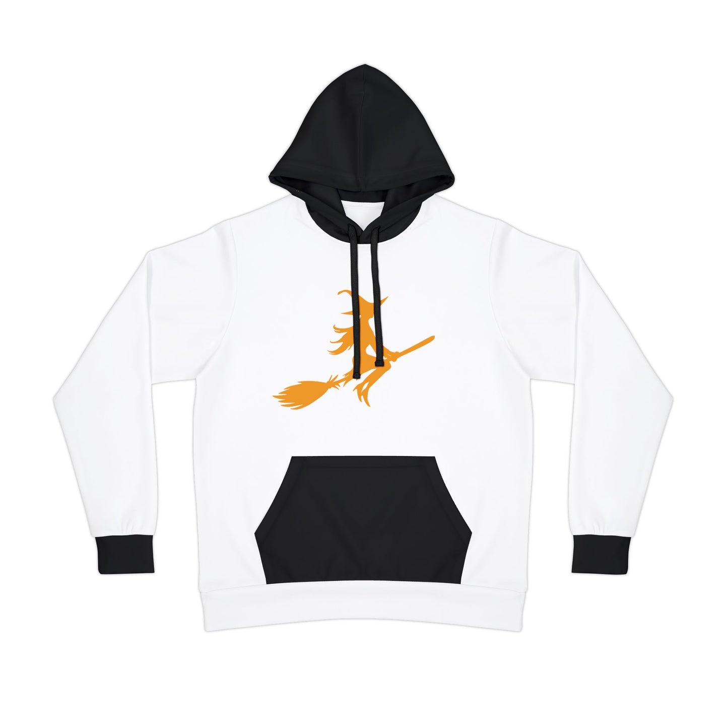 Woman's Athletic Hoodie (AOP)/Witch on a Broom/Orange