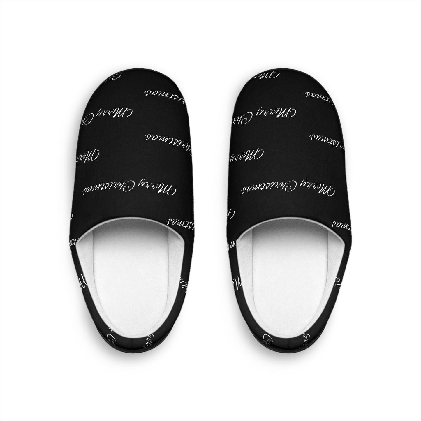 Women's Indoor Slippers/ Black/White/ Merry Christmas