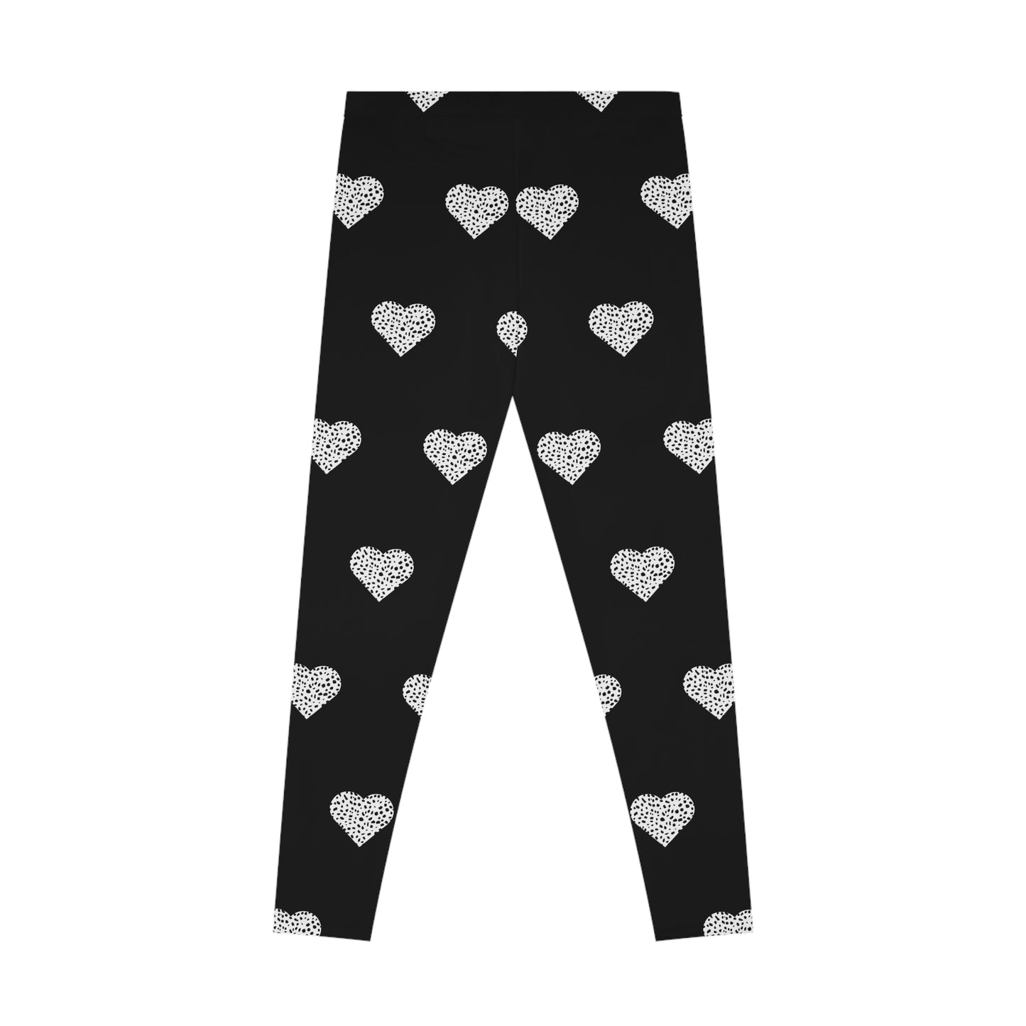 Woman's Stretchy Leggings (AOP)/Hearts/Dalmation Print/Black