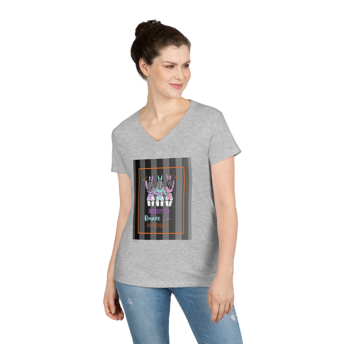 Ladies' V-Neck T-Shirt/ Ready to Bounce like Bunnies