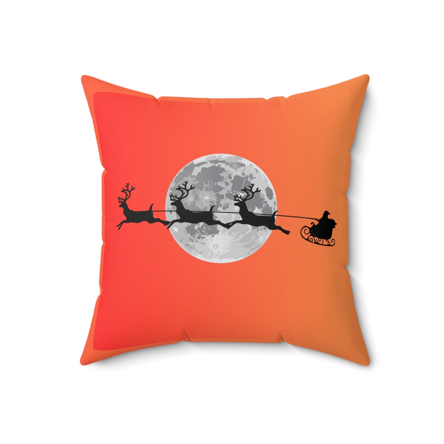 Spun Polyester Square Pillow/Orange Gradient/Santa flying across the moon/Silhouette