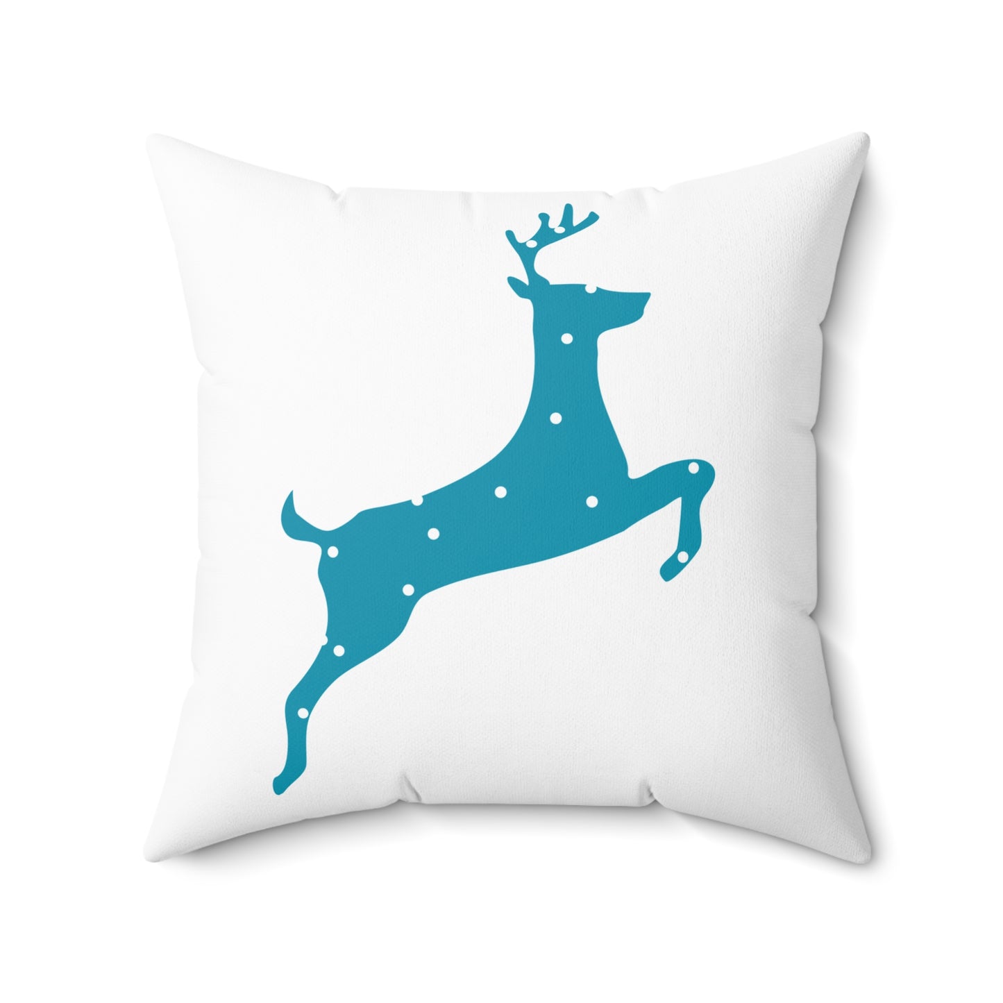 Spun Polyester Square Pillow/Turquoise Poke a Dot Reindeer/Holiday/White