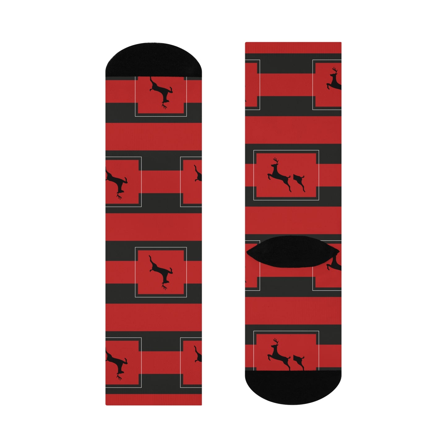 Cushioned Crew Socks Holiday/Reindeer/Black/Red striped