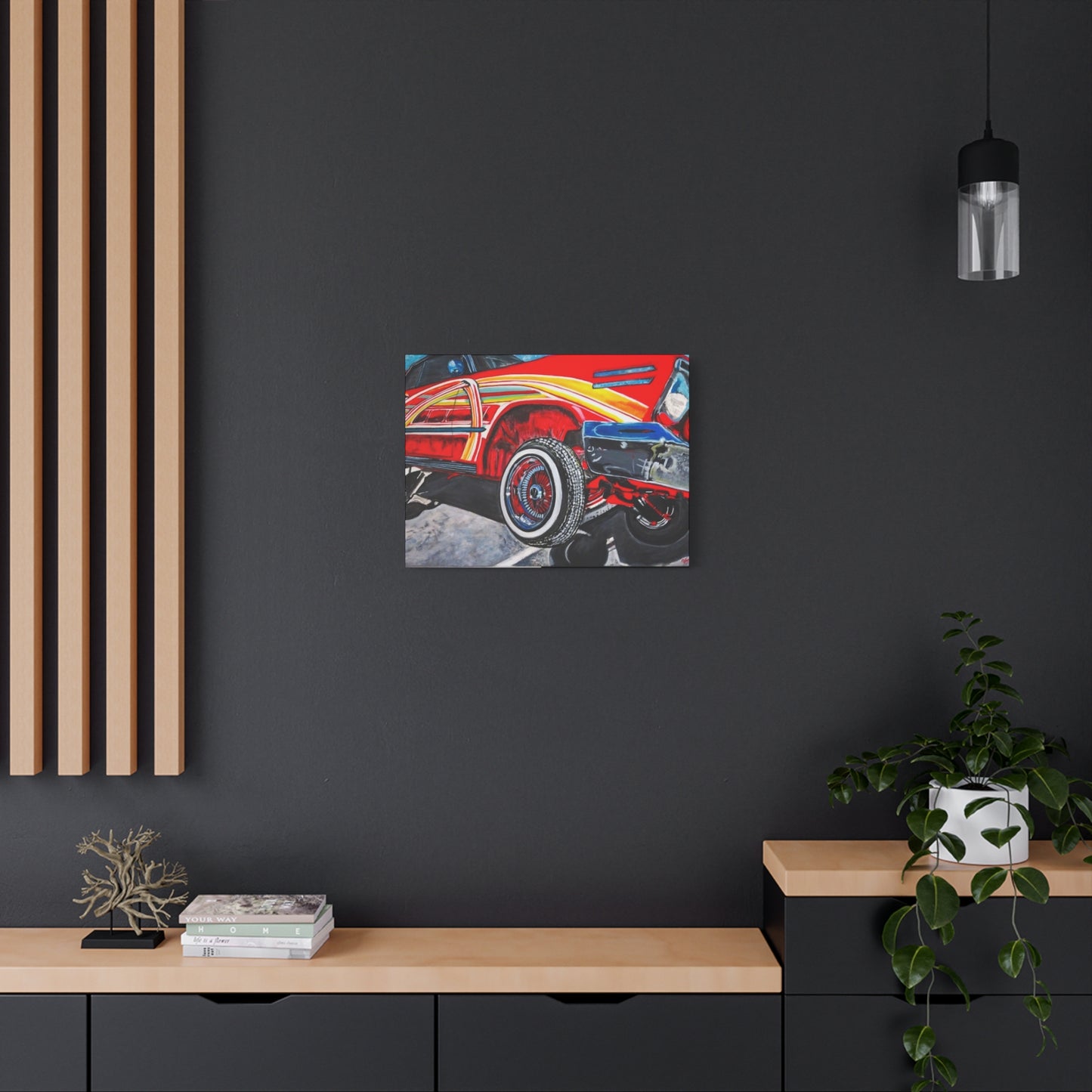 Matte Canvas, Stretched, 1.25" /Acrylic Painted Print/Red Lowrider on Hydraulics