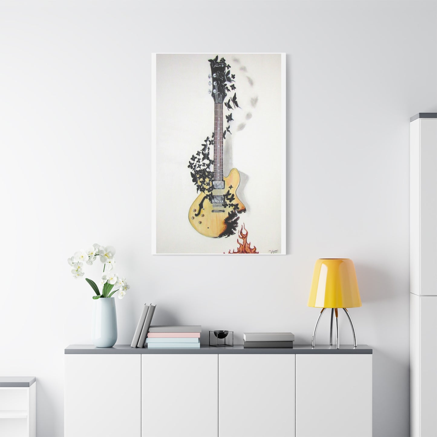 Matte Canvas, Stretched, 1.25" Acrylic Painting Print/ Music Never Dies Guitar