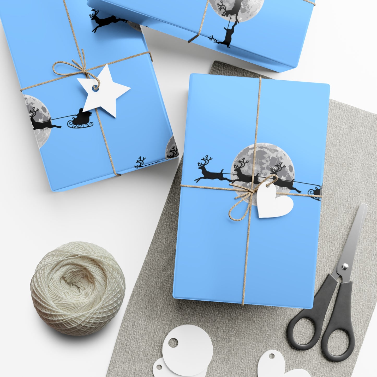 Holiday Gift Wrap Papers/ Blue/Santa in the sky Silhouette