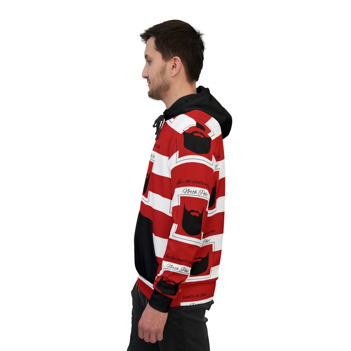 Men's Athletic Hoodie (AOP)/ I'm the Santa in this North Pole/ Red/White Striped