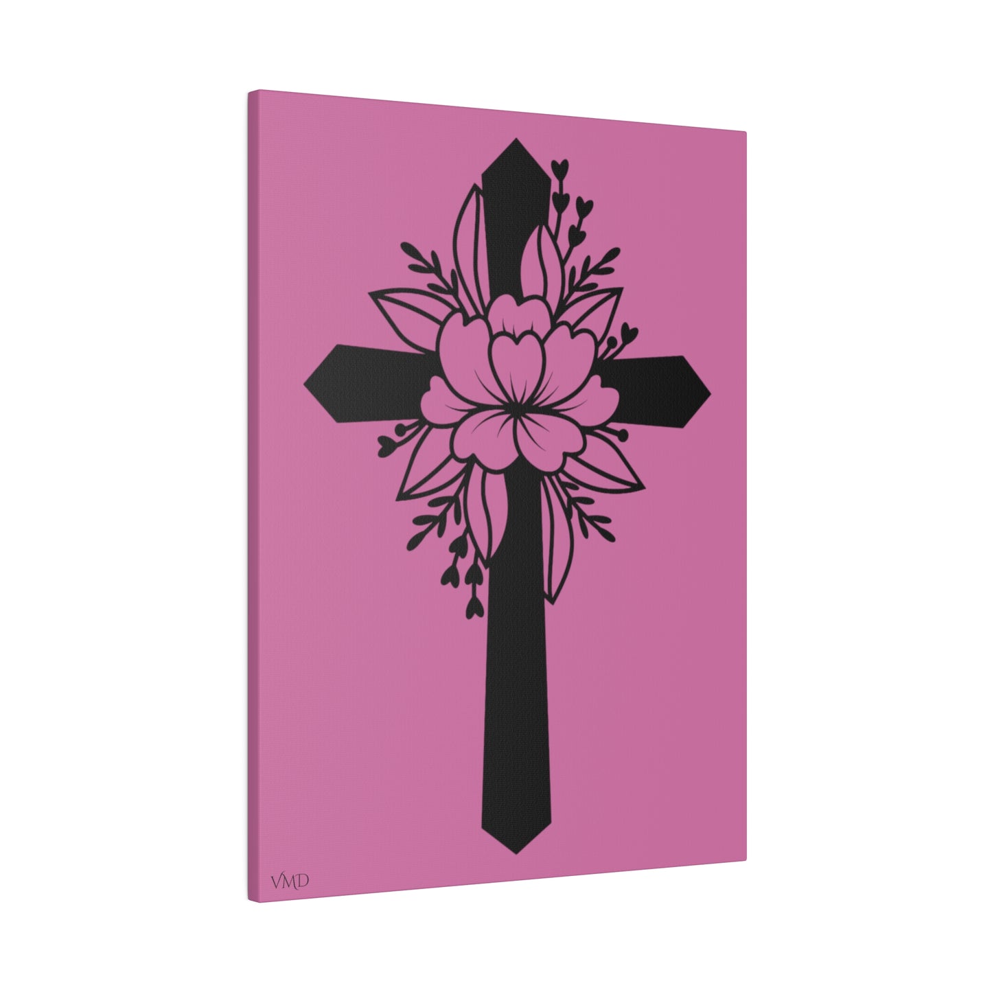 Digital Portrait Print, 0.75"/Floral Cross/Pink BG