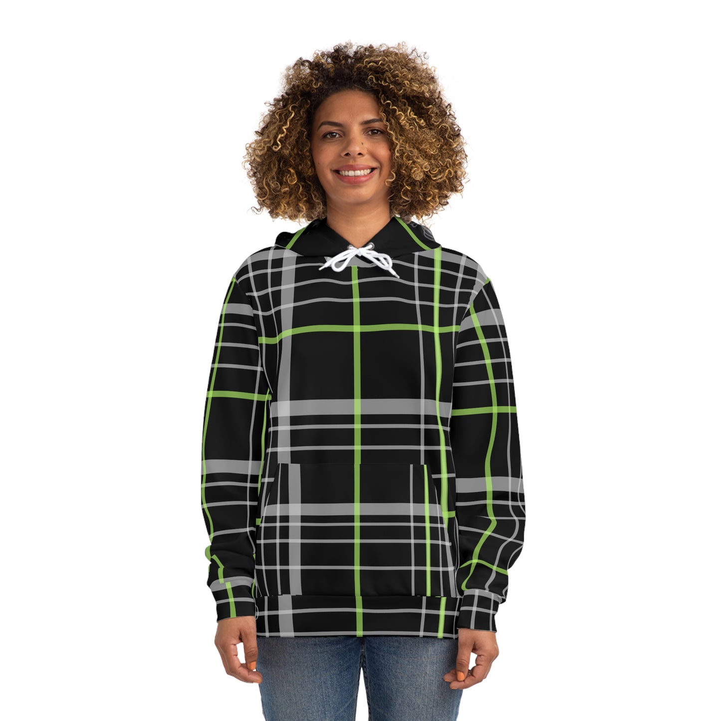 unisex Hoodie (AOP)/Black and Green plaid