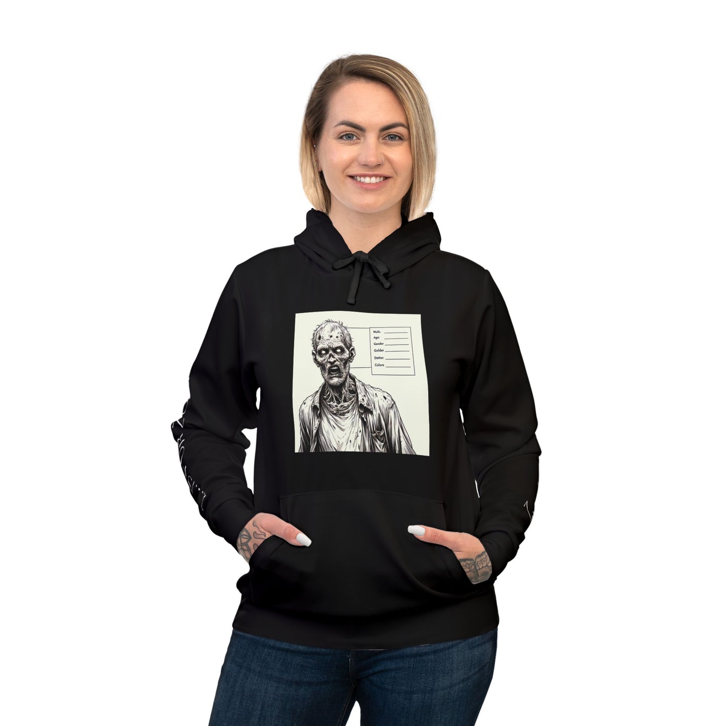 Men's Athletic Hoodie (AOP)/ Z is for Zombie/ Black