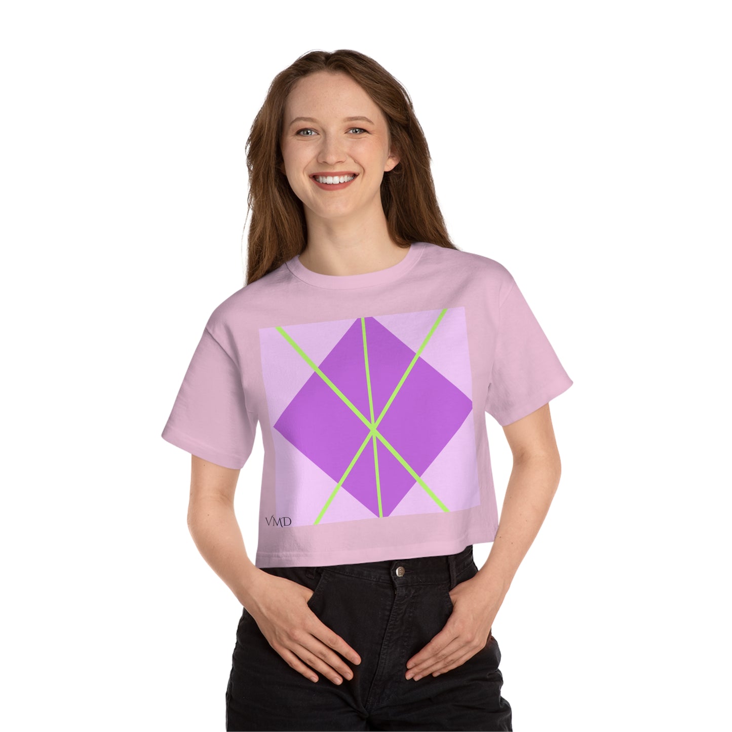 Champion Women's Cropped T-Shirt/Spring/Purple/Diamond/Green lines