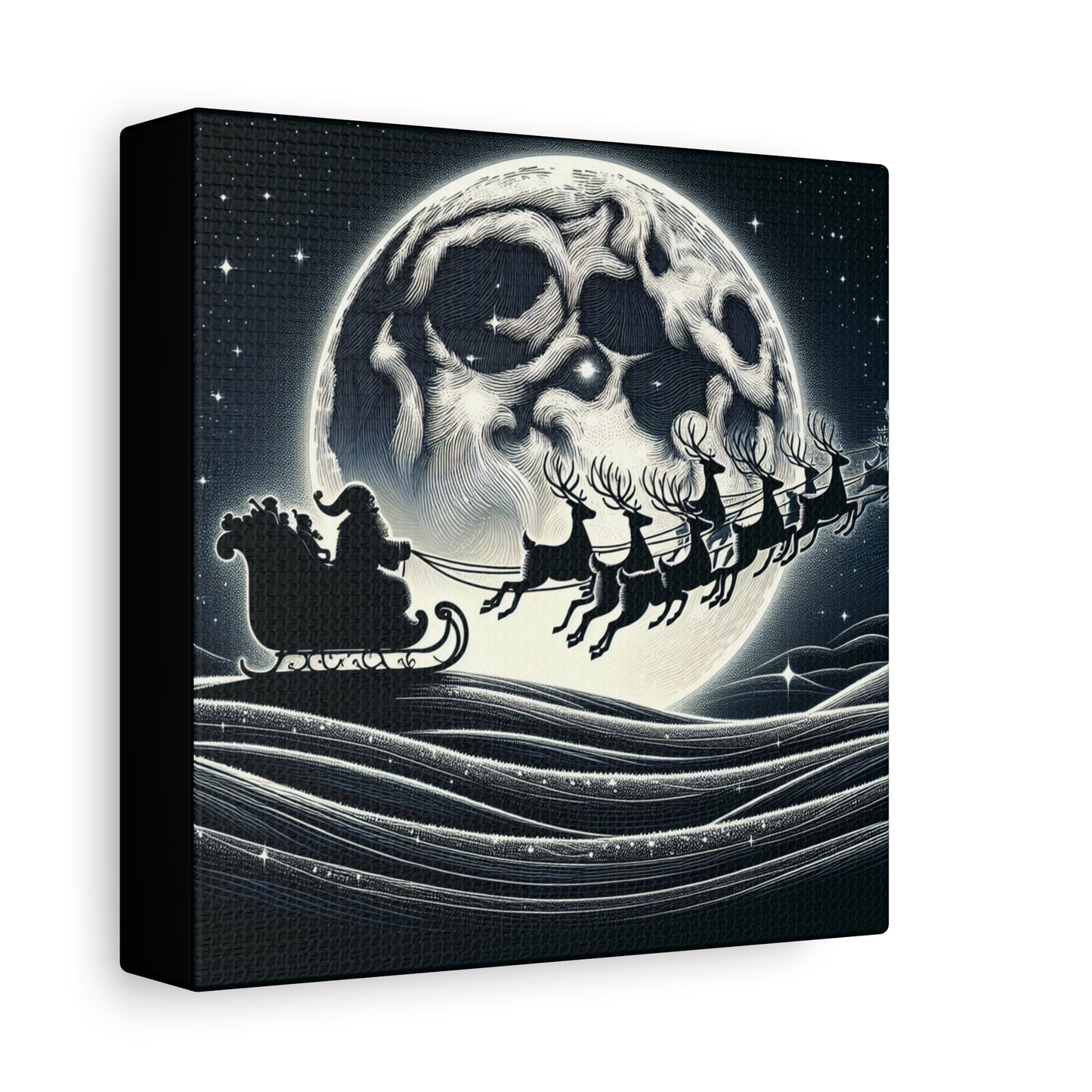 Matte Canvas, Stretched, 1.25"/Santa and His Flying Reindeer/Moon BG