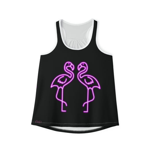 Women's Tank Top (AOP)/Black or white seams/Neon Pink Flamingos