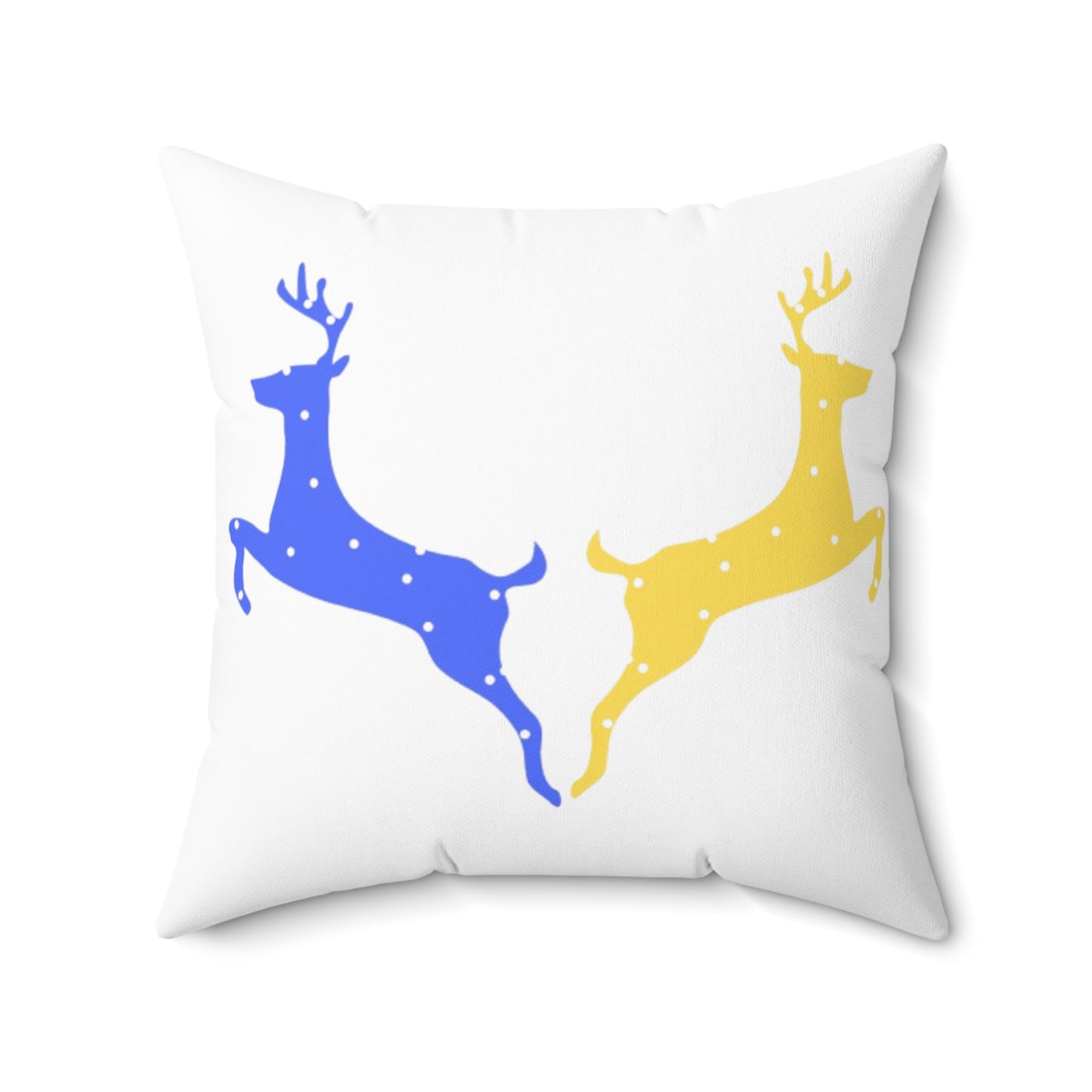 Spun Polyester Square Pillow/Maize & Blue, Poke a Dot Reindeer/Holiday/White/MI