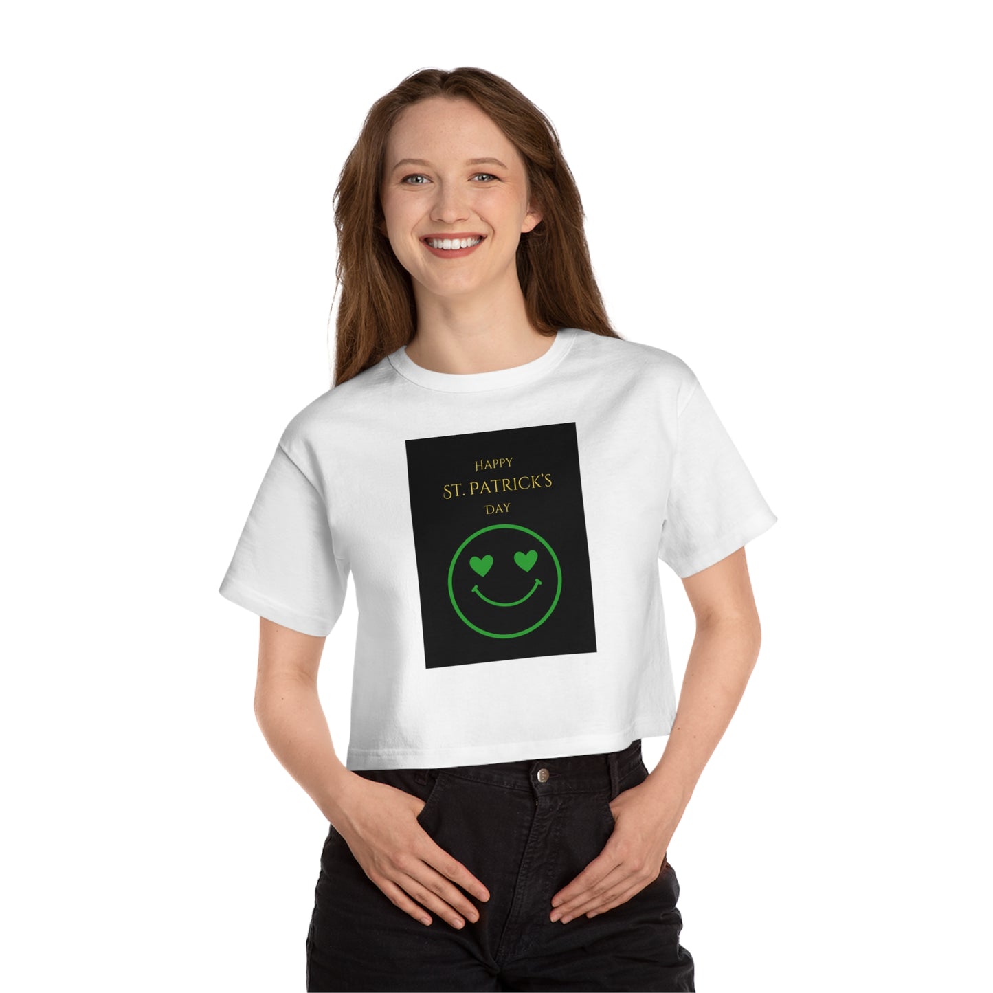 Champion Women's Cropped T-Shirt/ Happy St Patrick's Day/Smiley girl