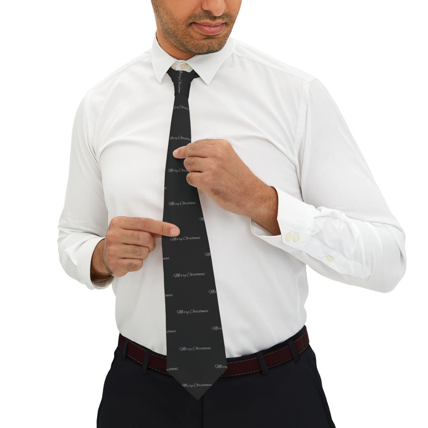 Men's Necktie/ Merry Christmas Black/White